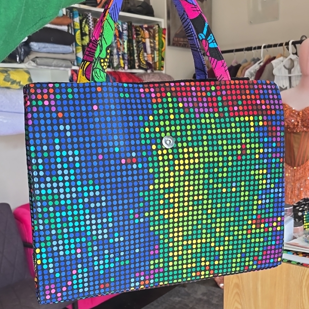 Black Mosaic Tote Bag with Dual Handles